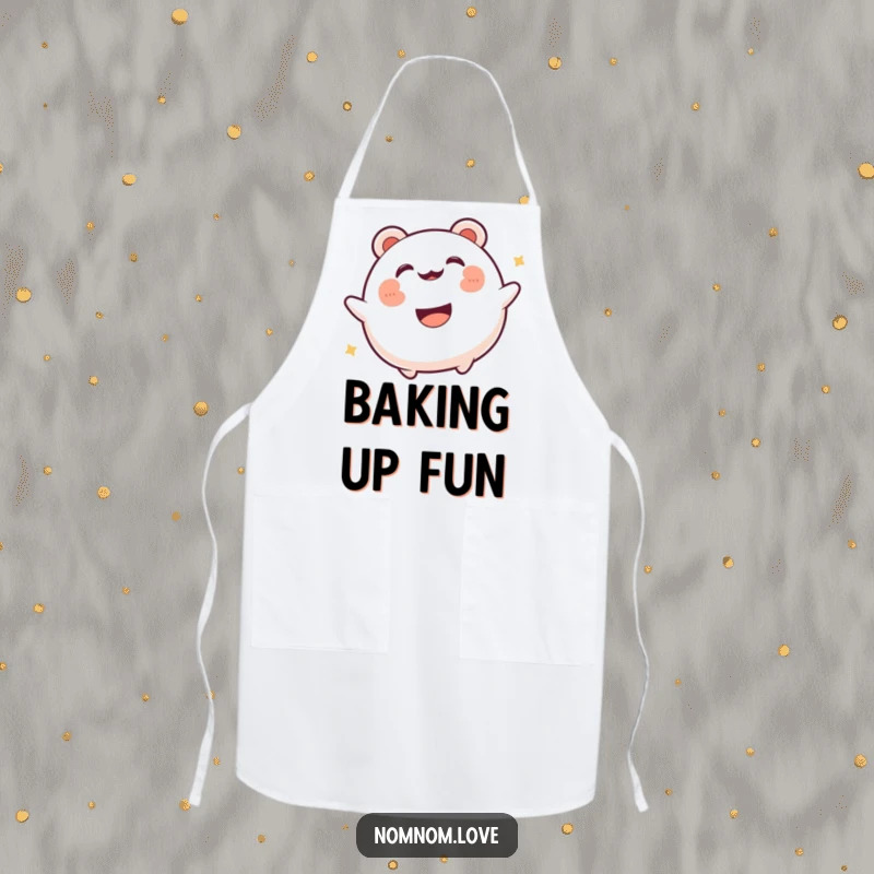 Funny gleeful bao bun bouncing with a happy expression. This apron is perfect for kitchen duties and spreads food joy.
