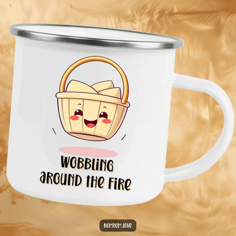 Funny smiling dim sum basket wobbling playfully on its bottom. This camping mug adds food fun to outdoor adventures.