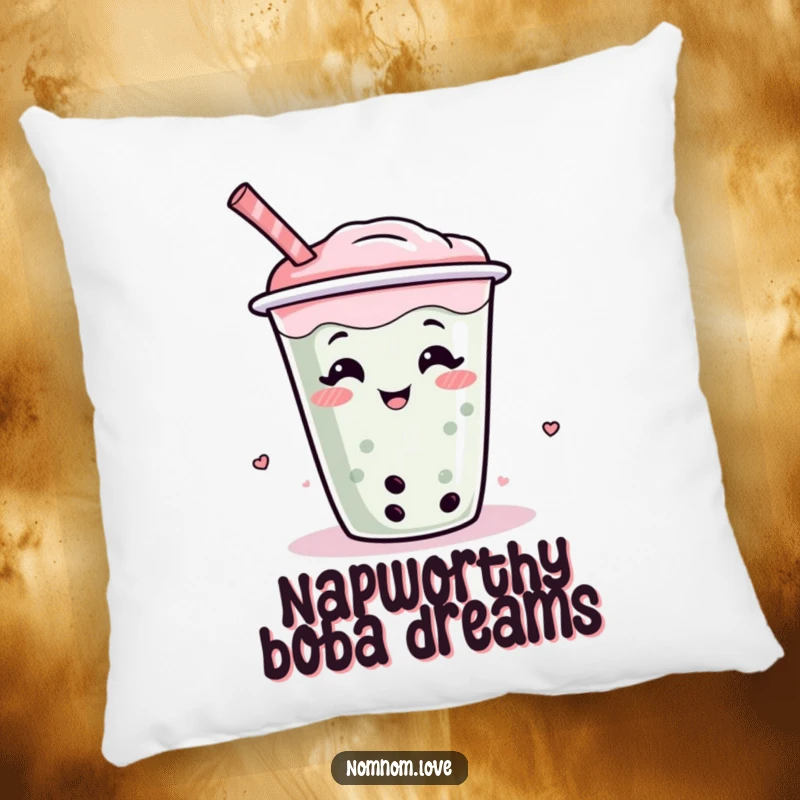 Funny boba tea pillow showing a giggling, wiggling boba cup character, perfect for adding cheer to any room.