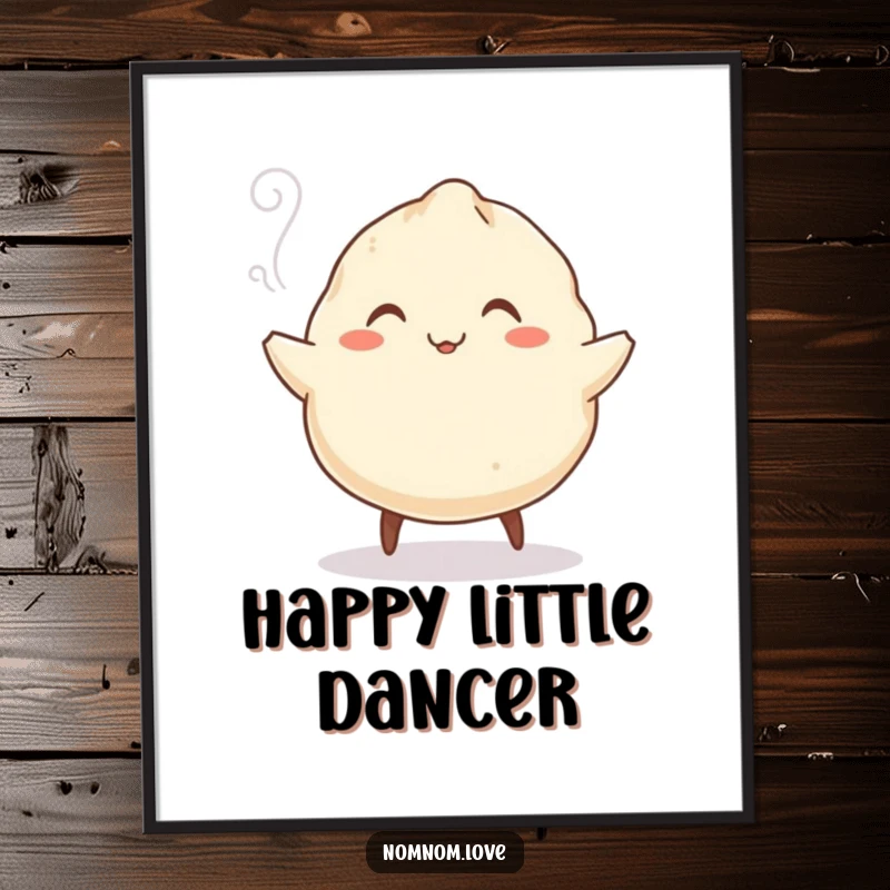 Funny Dumpling Digital Art: A smiling dumpling jigs with tiny legs, steam rising, a hilarious and charming illustration for instant download.
