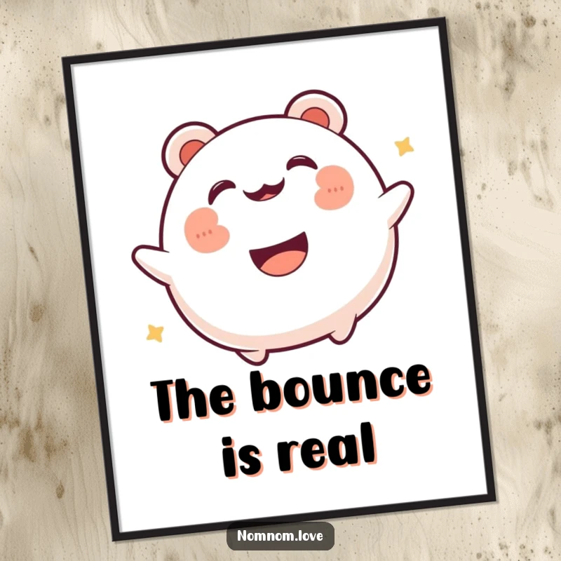 Funny gleeful bao bun bouncing with a happy mouth. This digital art print is pure edible delight and fun.