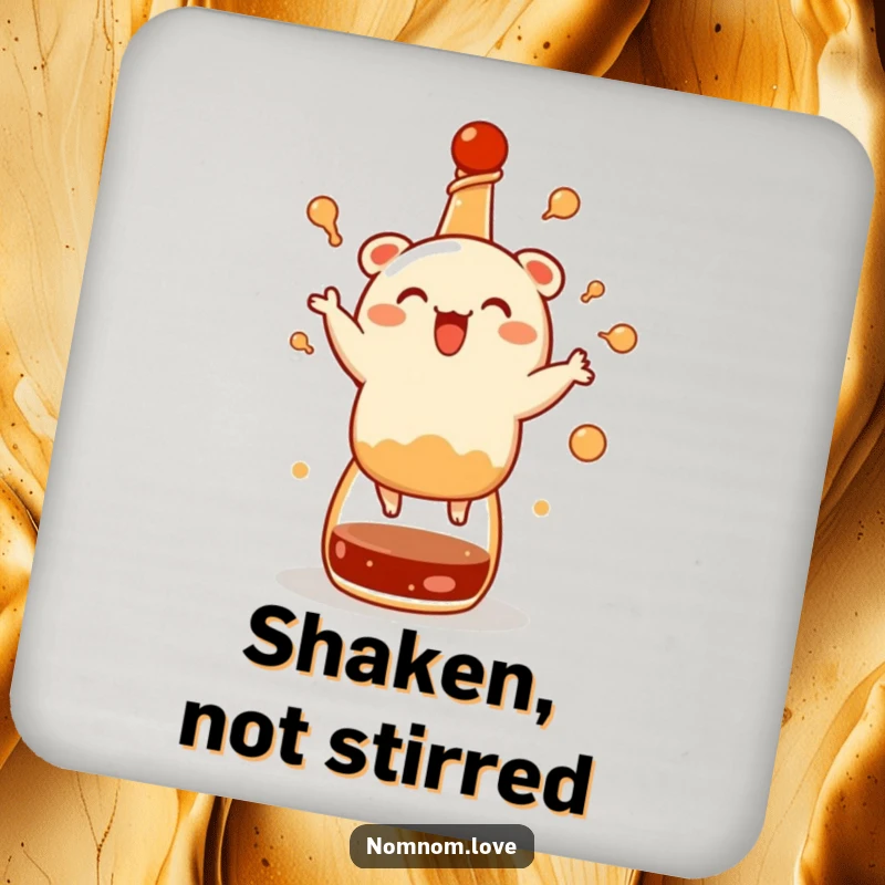 Funny bao bun drink coasters, joyfully dancing on a soy sauce bottle, providing surface protection with adorable culinary humor.
