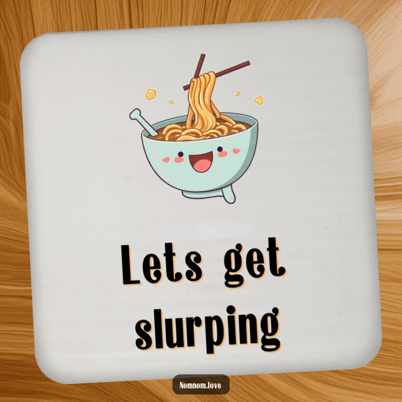 Funny Ramen Coaster: A joyful bowl of ramen leaps with broth splashing, a funny and functional coaster for your drinks.
