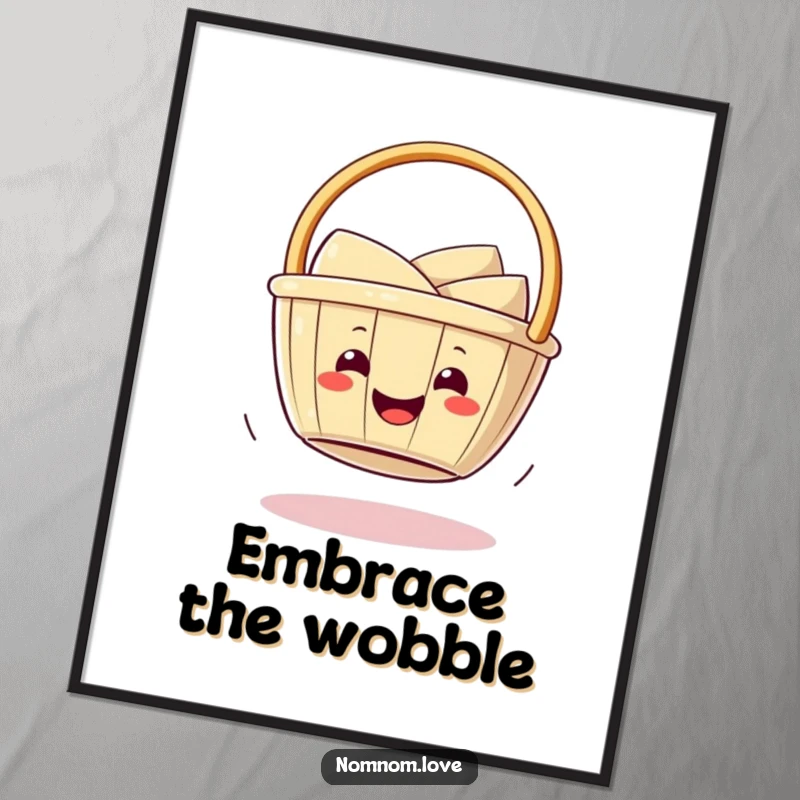 Funny smiling dim sum basket wobbling playfully on its bottom. This poster is wall art with a touch of edible charm.