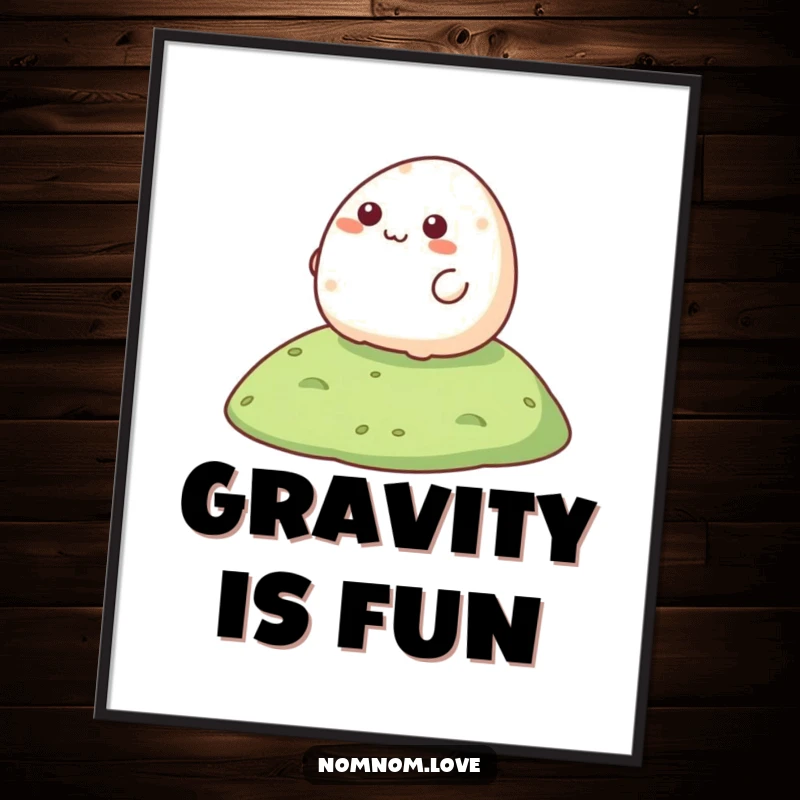 Funny Mochi Poster showcasing a happy mochi rolling down a hill, a delightful and humorous wall decoration.