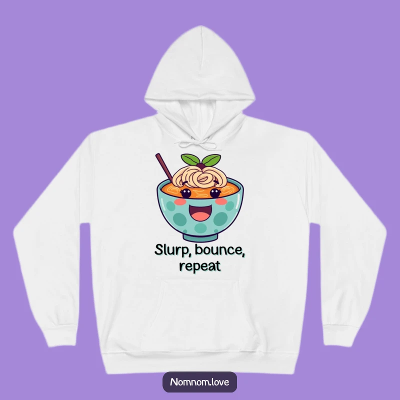Funny Ramen Hoodie A Happy Character Bounces, Cozy Comfort Food Apparel Gift