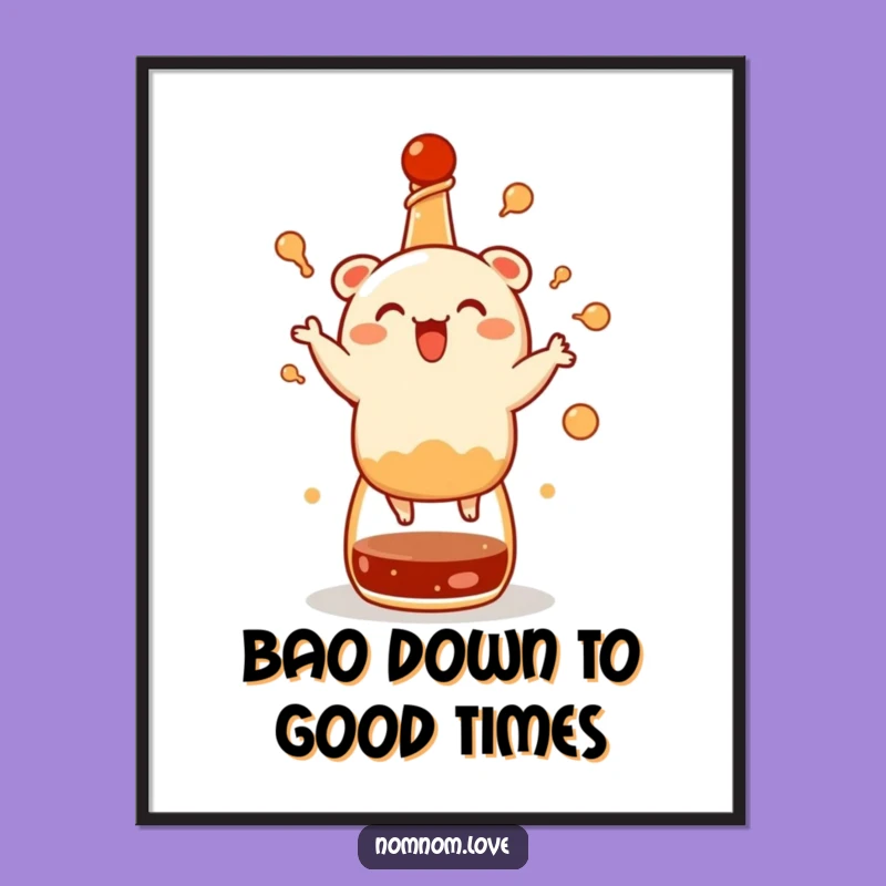Funny Free Printable Wall Art: Dancing Bao Bun - Downloadable Quirky Foodie Decor