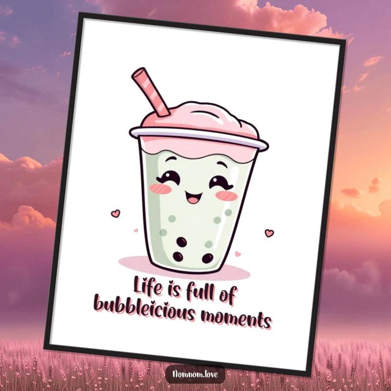 Funny Free Printable Boba Wall Art: A playful boba tea cup with a straw giggling and wiggling, adding cheerful decor.