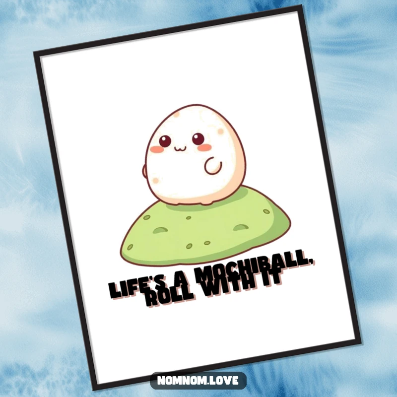 Funny Free Printable Mochi Wall Art featuring a happy mochi character cheerfully rolling down a hill, bringing playful energy to any room.