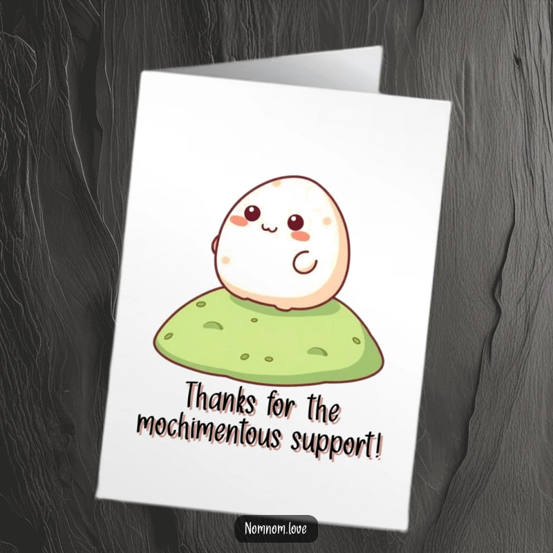 Funny Free Printable Mochi Thank You Card depicting a happy mochi character rolling downhill, conveying heartfelt thanks with a smile.