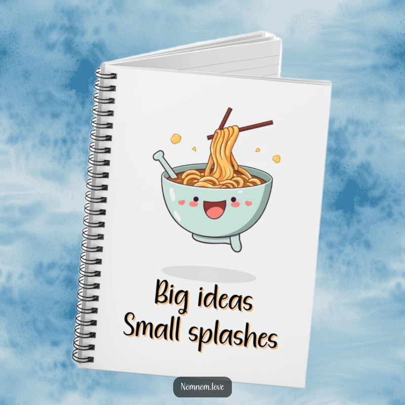 Funny Ramen Notebook: A joyful ramen bowl leaps mid-air, broth splashing, a hilarious cover for your important notes and doodles.