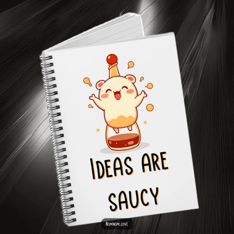 Funny bao bun notebook, joyfully dancing on a soy sauce bottle, a cute and humorous journal for food lovers.