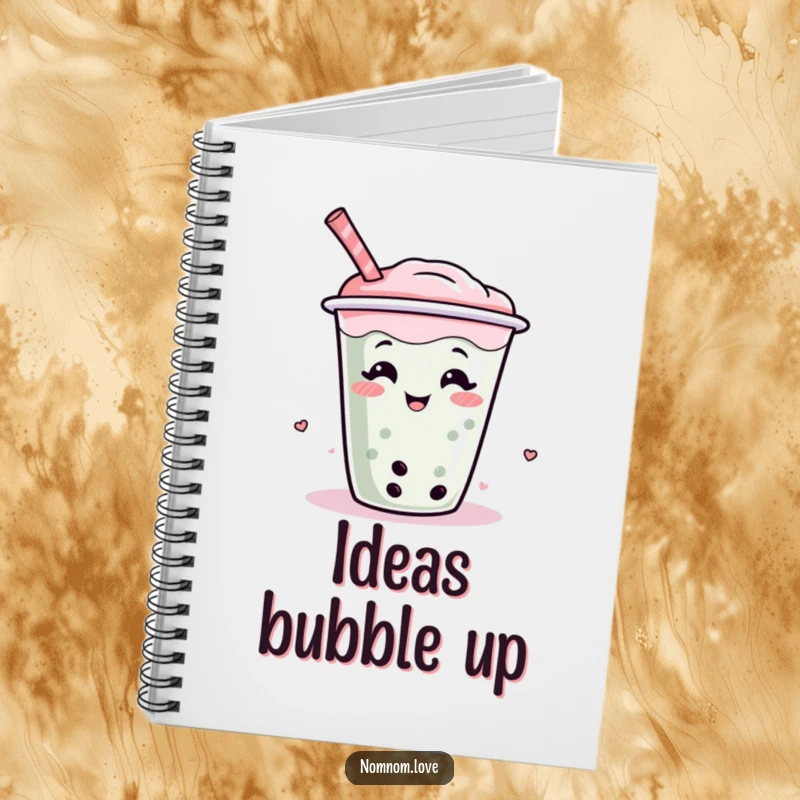 Funny boba tea notebook with a giggling, wiggling boba cup character, perfect for school, work, or personal notes.