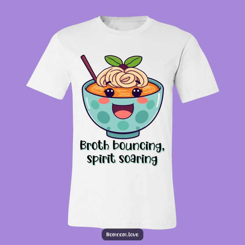 Funny Ramen T-Shirt A Happy Character Bounces, Perfect Comfort Food Apparel Gift